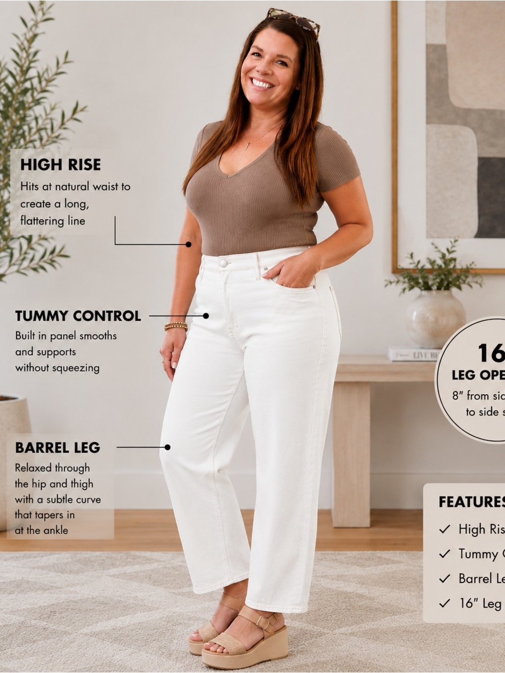 New Size 16W Tierra & Sky Women’s High Rise Barrel Jeans Built In Tummy Control